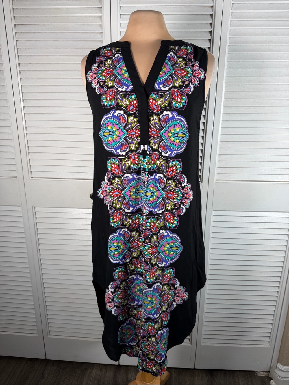 CUPIO Boho Print Midi Dress Sleeveless Hi Low Button Front Small